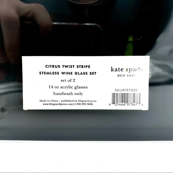 NWT Kate Spade Acrylic Stemless Wine Glass Set, Citrus Twist Stripe - Picture 10 of 11